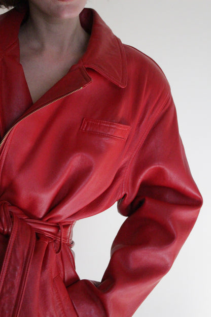 Absolute Favorite Cherry Red Belted Lambskin Jacket