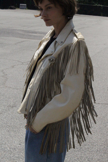 Incredible Vintage Cream Fringe Leather Jacket