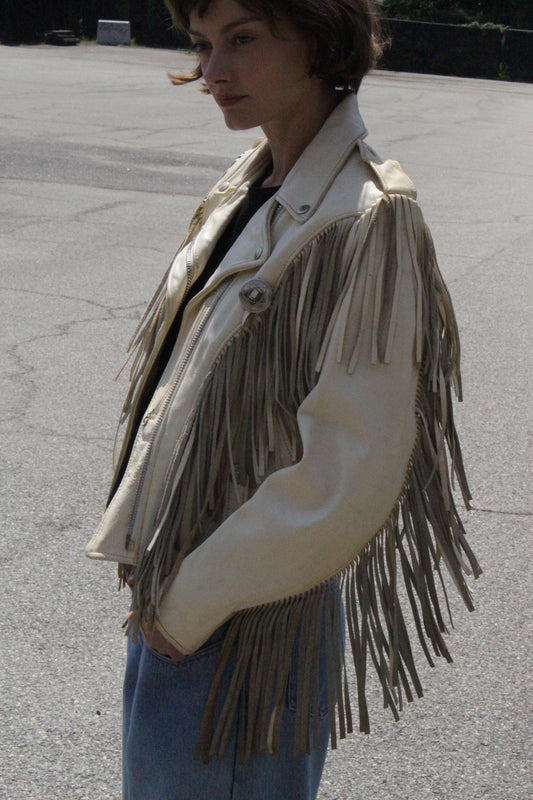 Incredible Vintage Cream Fringe Leather Jacket