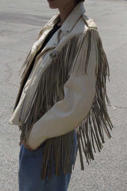 Incredible Vintage Cream Fringe Leather Jacket