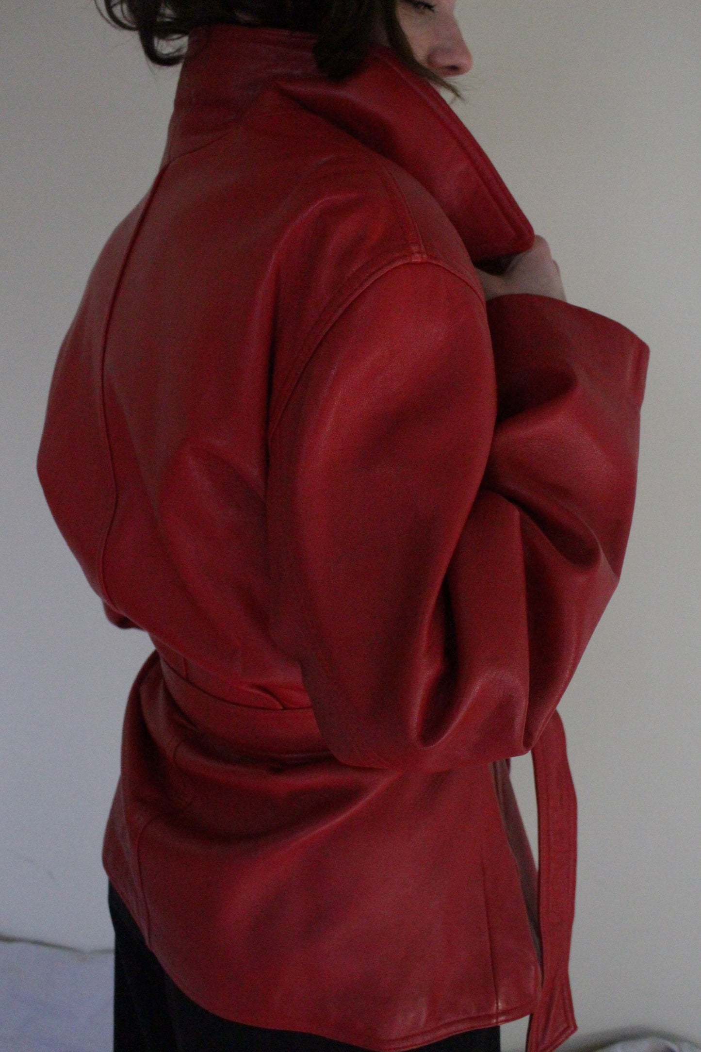 Absolute Favorite Cherry Red Belted Lambskin Jacket