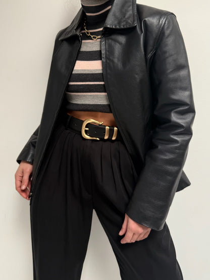 90s Smooth Black Leather Jacket