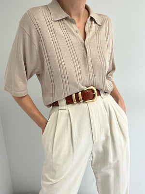 Vintage Sand Fine Knit Silk Polo