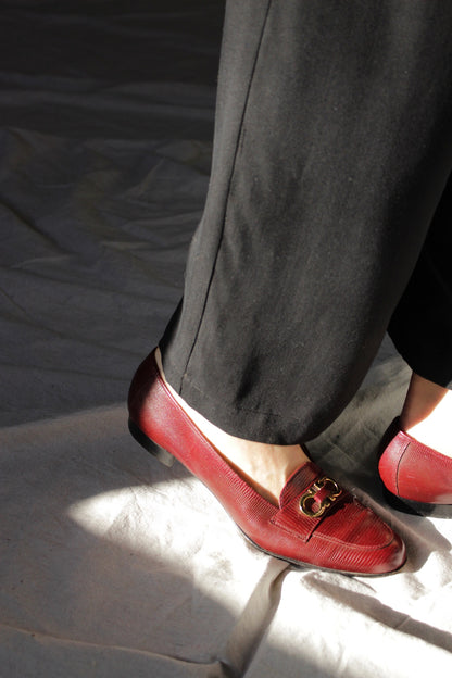 Vintage Salvatore Ferragamo Oxblood Embossed Loafers