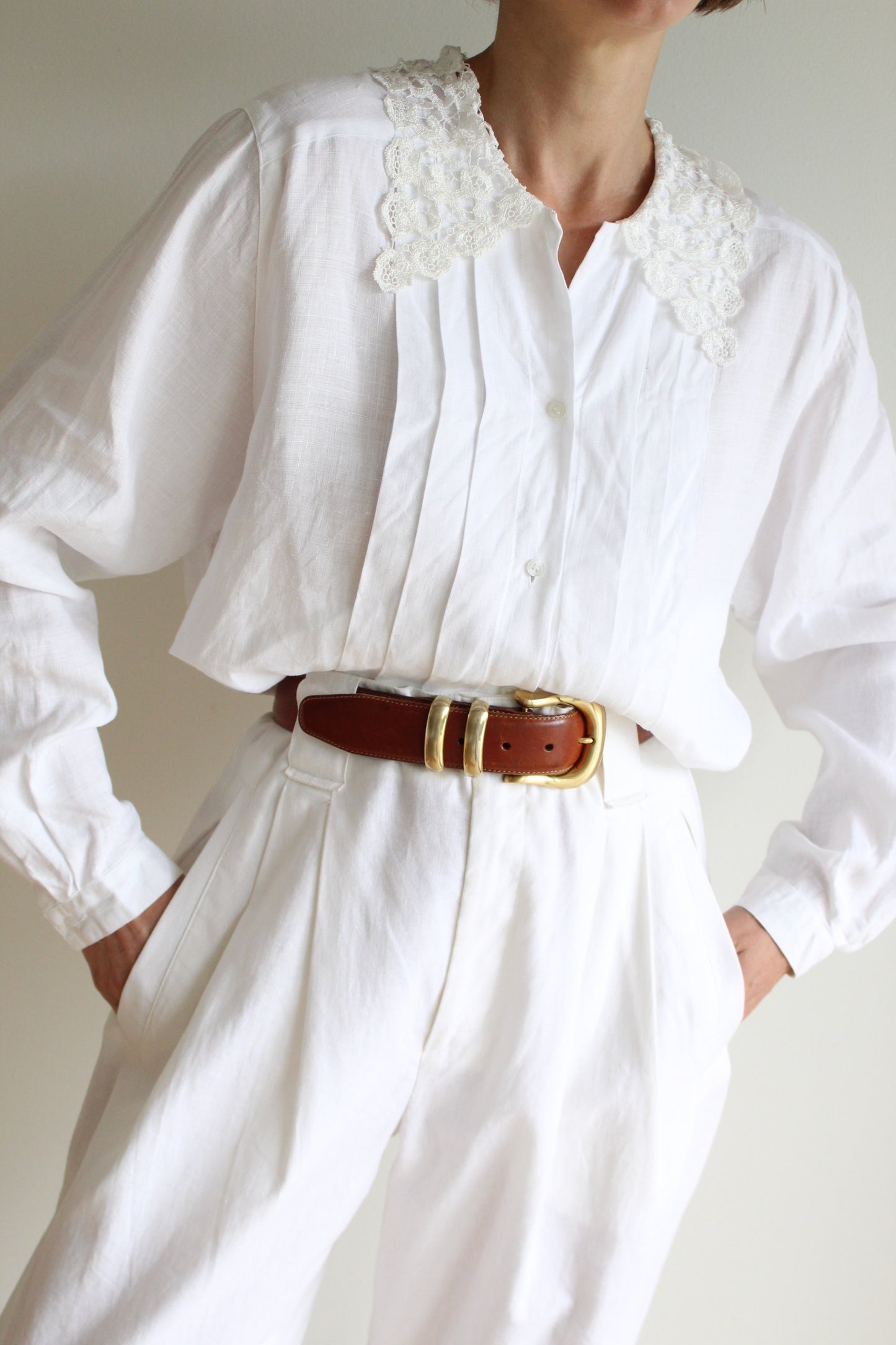 Beautiful Vintage Bergdorf Goodman Pleated Linen Blouse