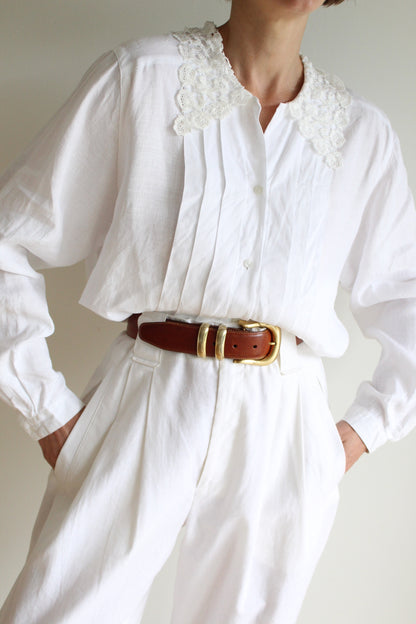 Beautiful Vintage Bergdorf Goodman Pleated Linen Blouse