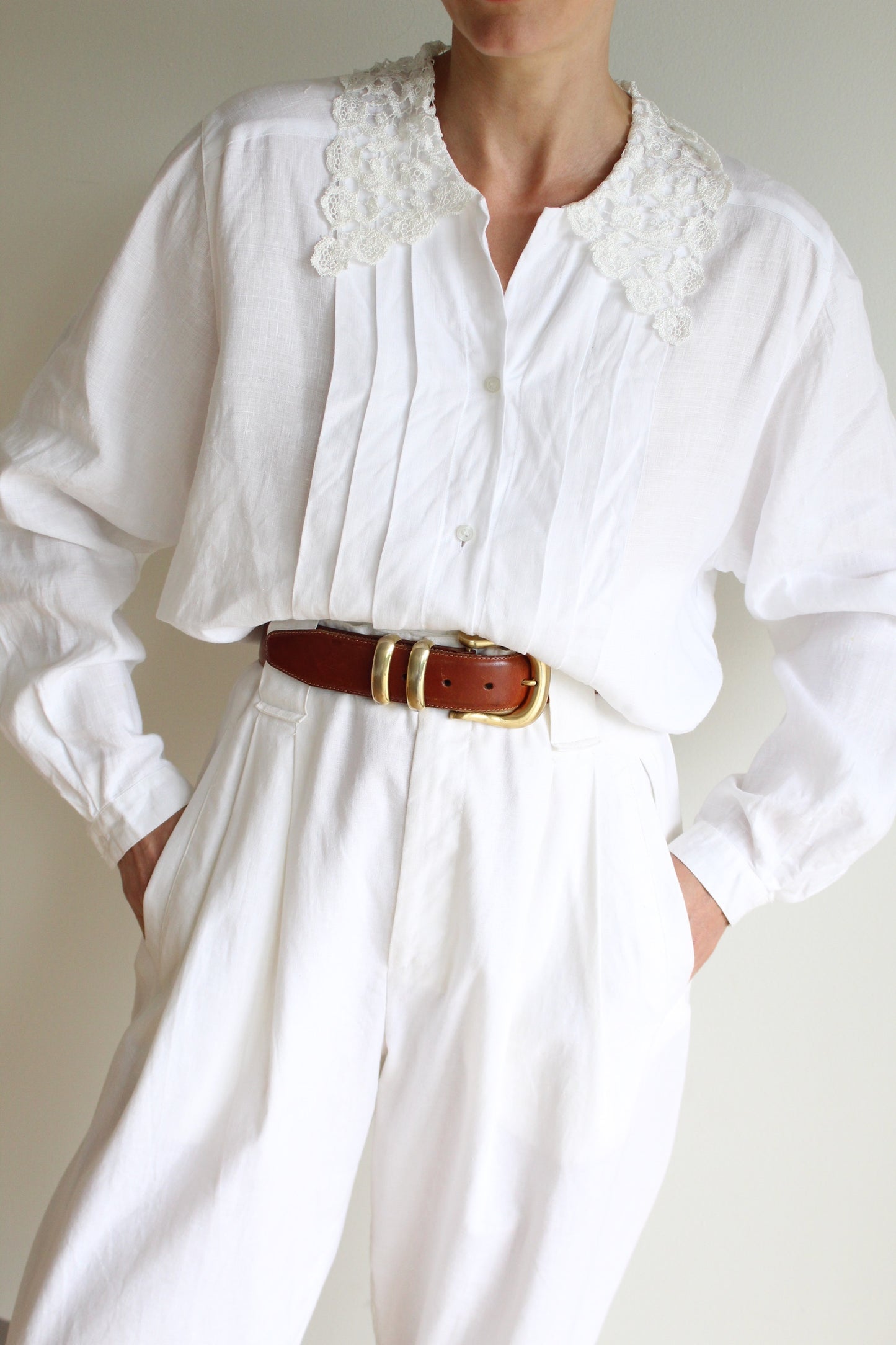 Beautiful Vintage Bergdorf Goodman Pleated Linen Blouse
