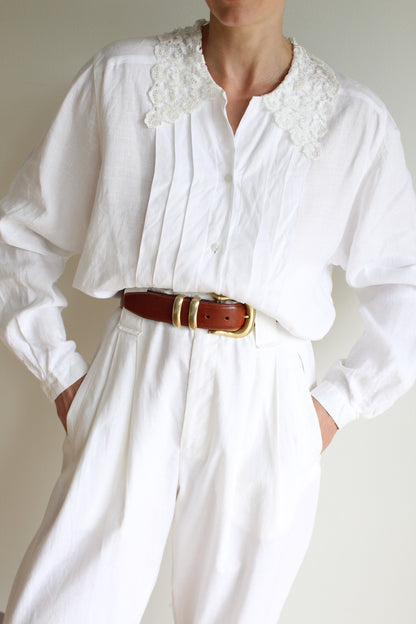Beautiful Vintage Bergdorf Goodman Pleated Linen Blouse