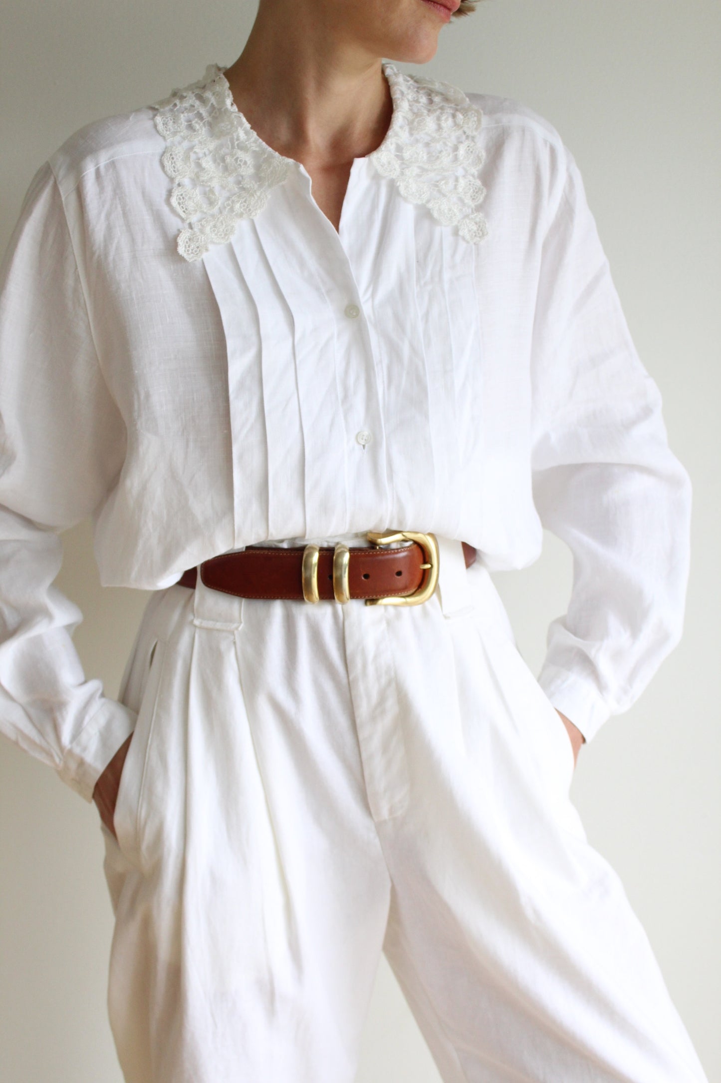 Beautiful Vintage Bergdorf Goodman Pleated Linen Blouse