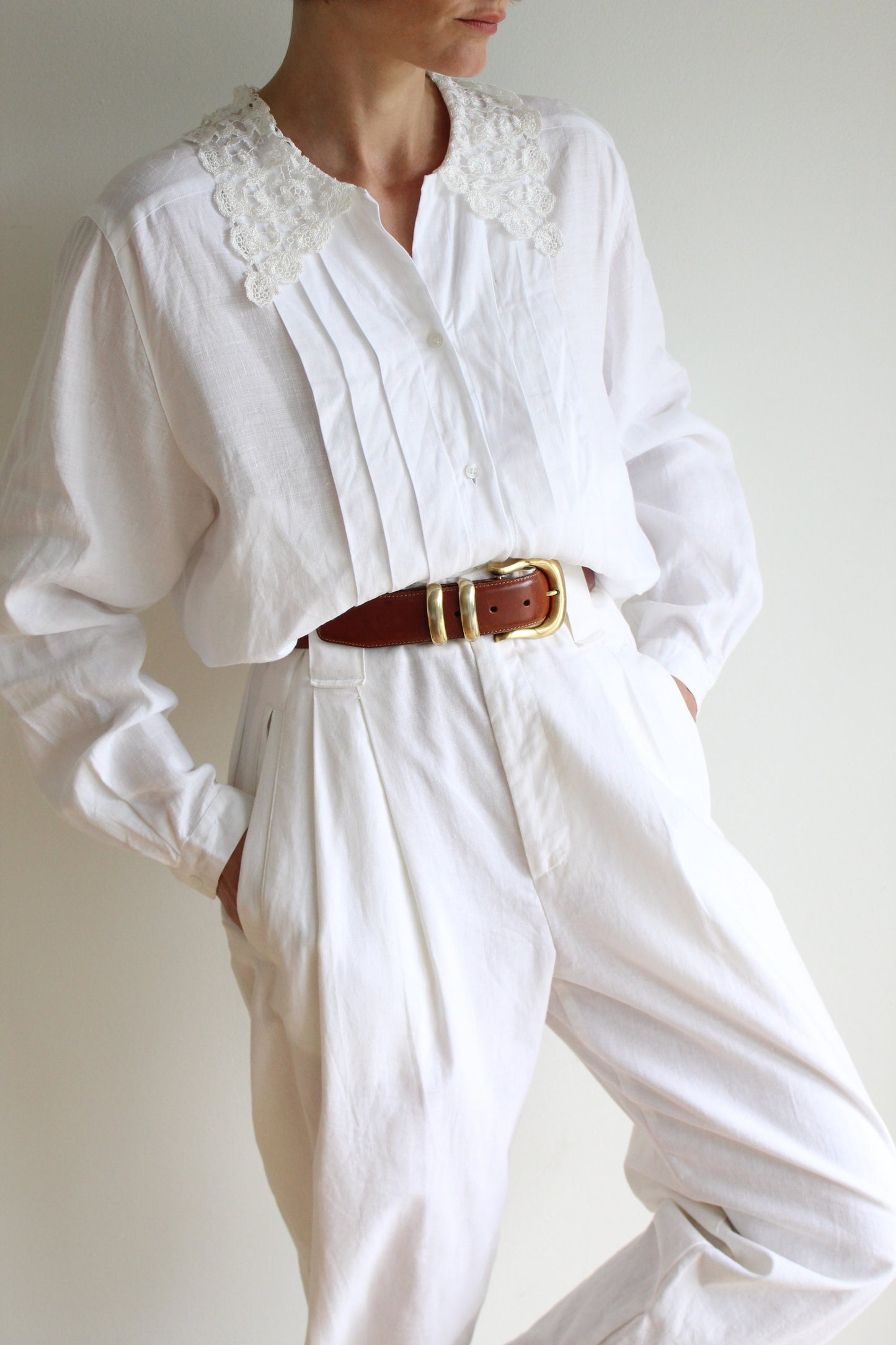 Beautiful Vintage Bergdorf Goodman Pleated Linen Blouse