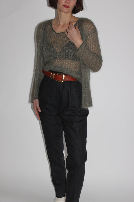 Vintage Ultra High Waisted Charcoal Wool & Cashmere Trousers