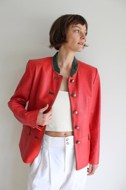 Bold Vintage Handmade Embossed Lamb Leather Coat