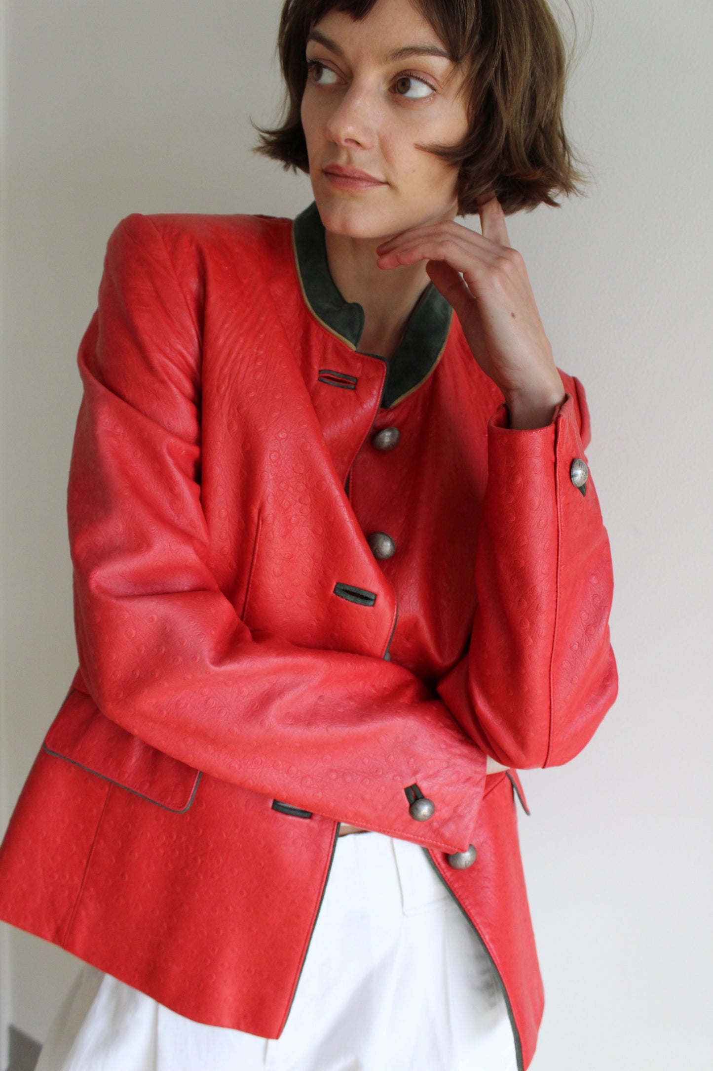 Bold Vintage Handmade Embossed Lamb Leather Coat