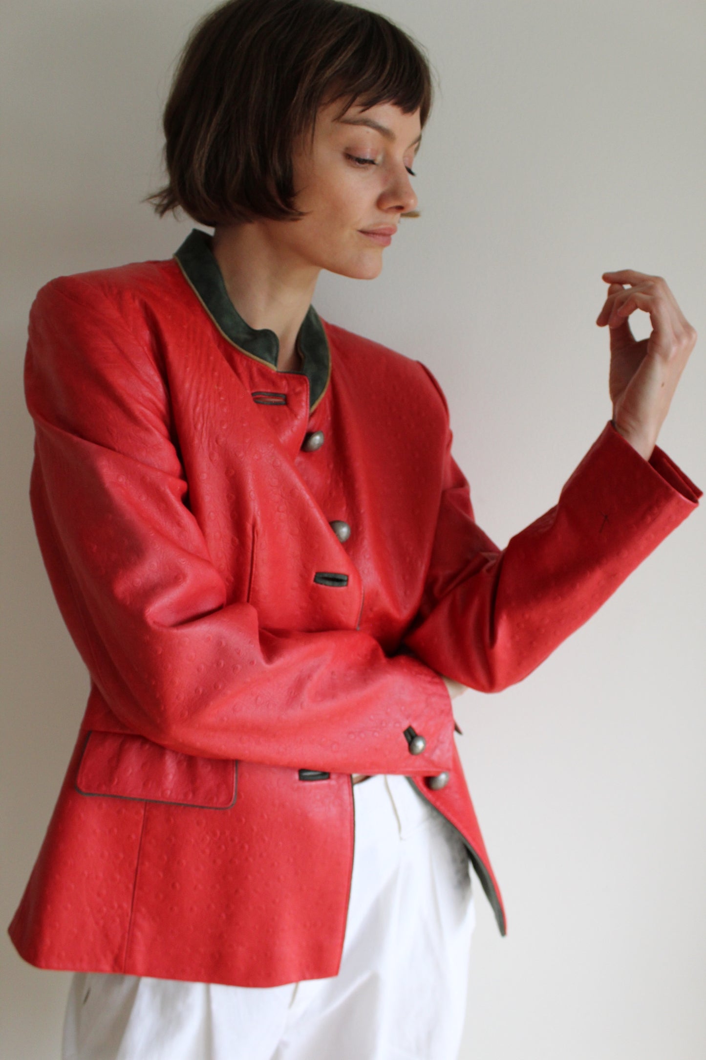 Bold Vintage Handmade Embossed Lamb Leather Coat
