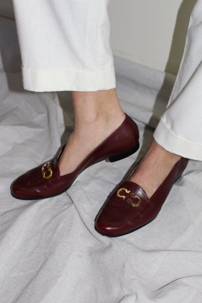 Vintage Salvatore Ferragamo Oxblood Embossed Loafers