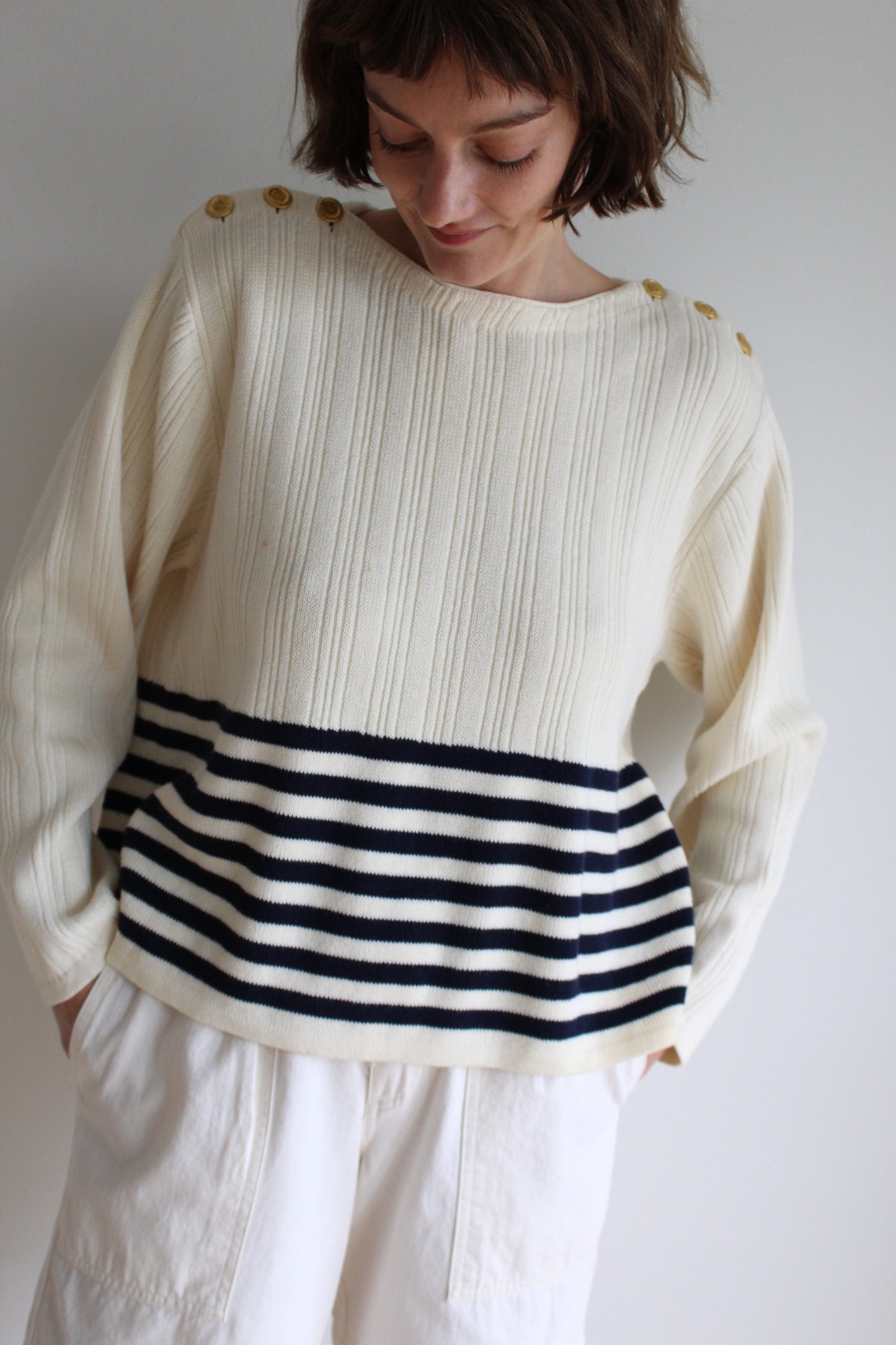 Vintage Cream & Navy Striped Knit