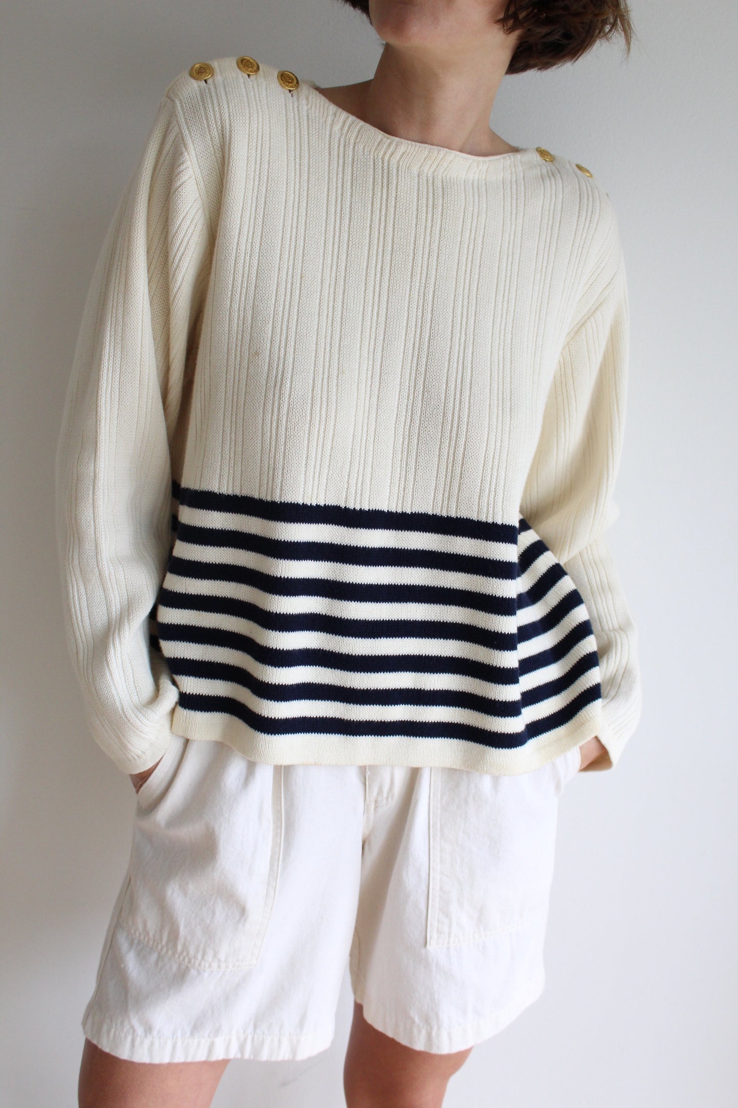 Vintage Cream & Navy Striped Knit