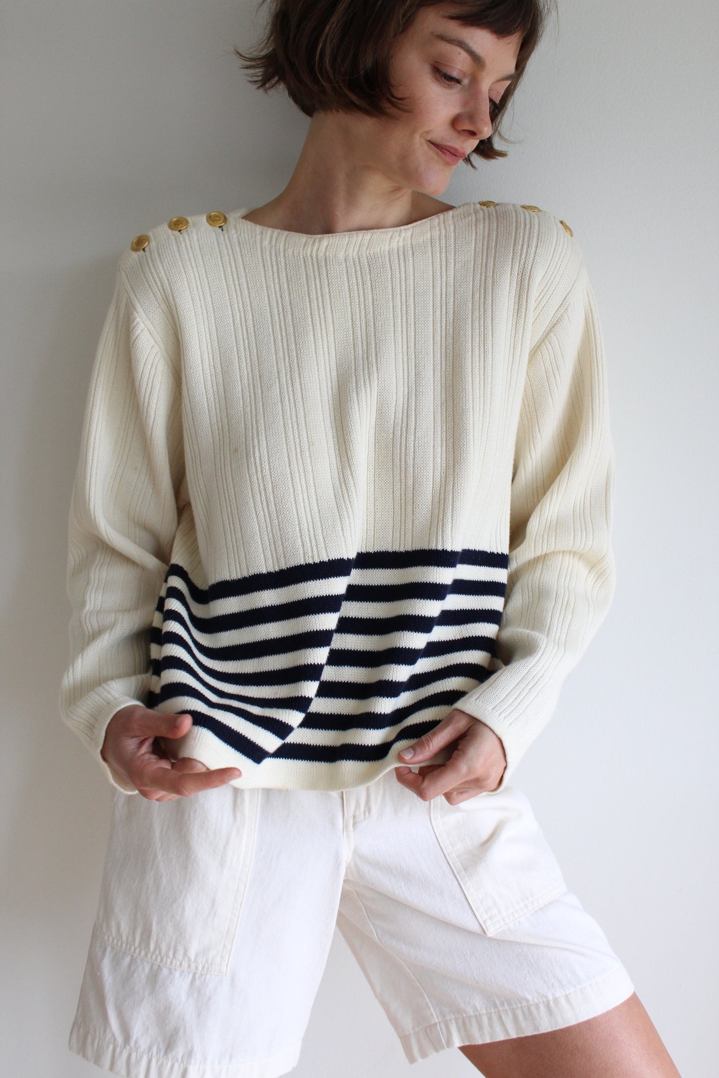 Vintage Cream & Navy Striped Knit