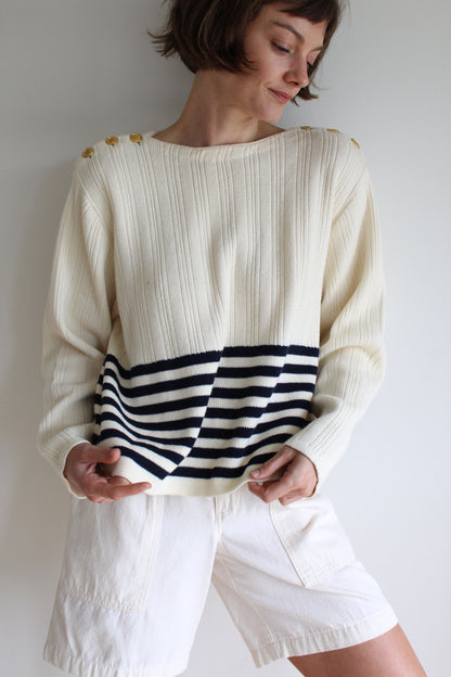 Vintage Cream & Navy Striped Knit