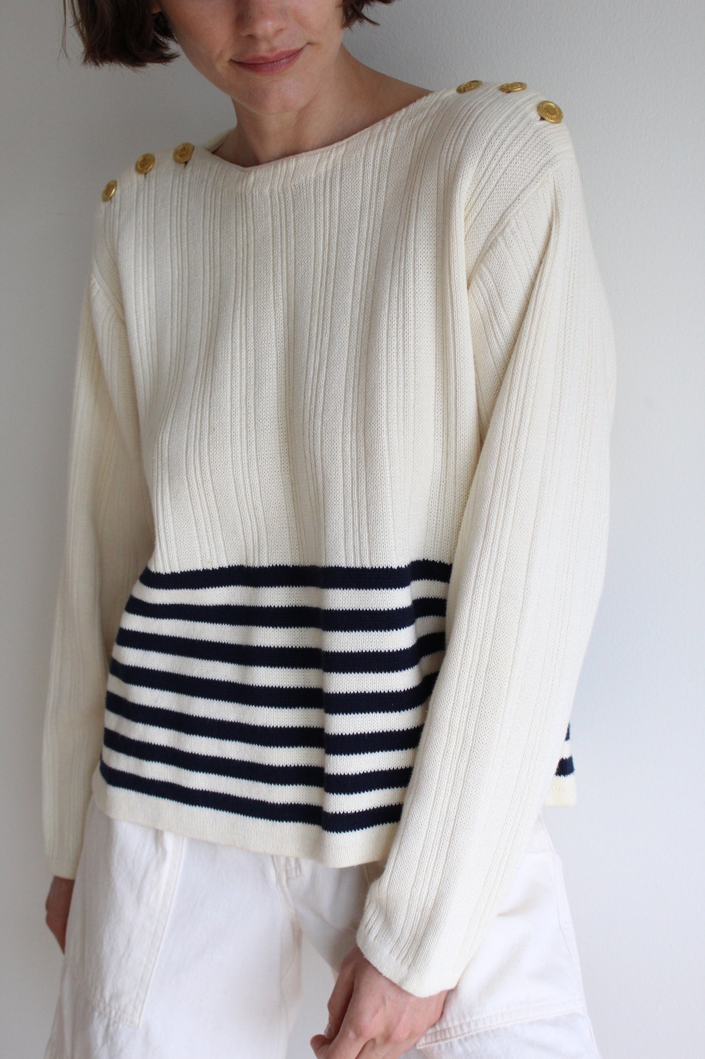 Vintage Cream & Navy Striped Knit
