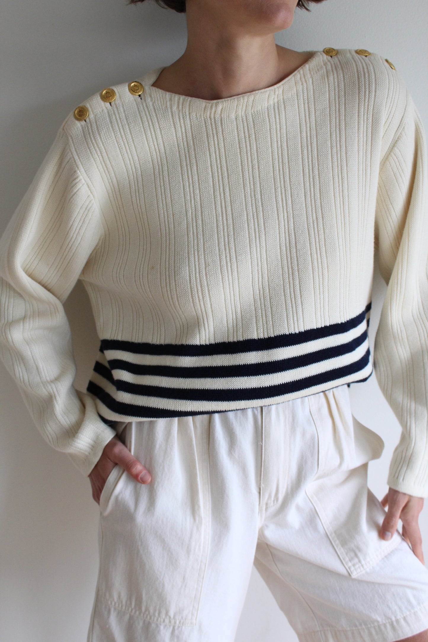 Vintage Cream & Navy Striped Knit