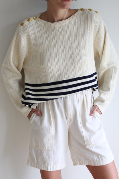Vintage Cream & Navy Striped Knit