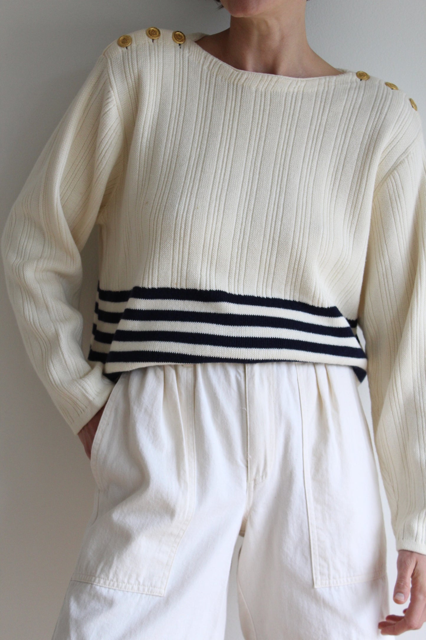 Vintage Cream & Navy Striped Knit