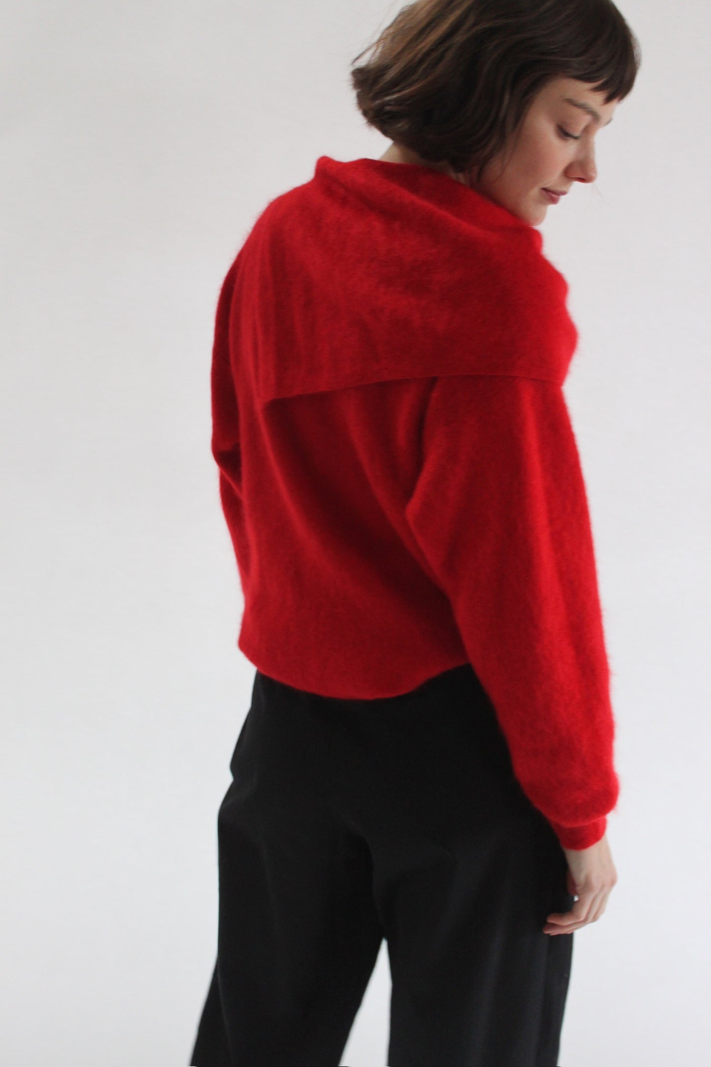 Vintage Holiday Red Mohair Split Cowl Neck