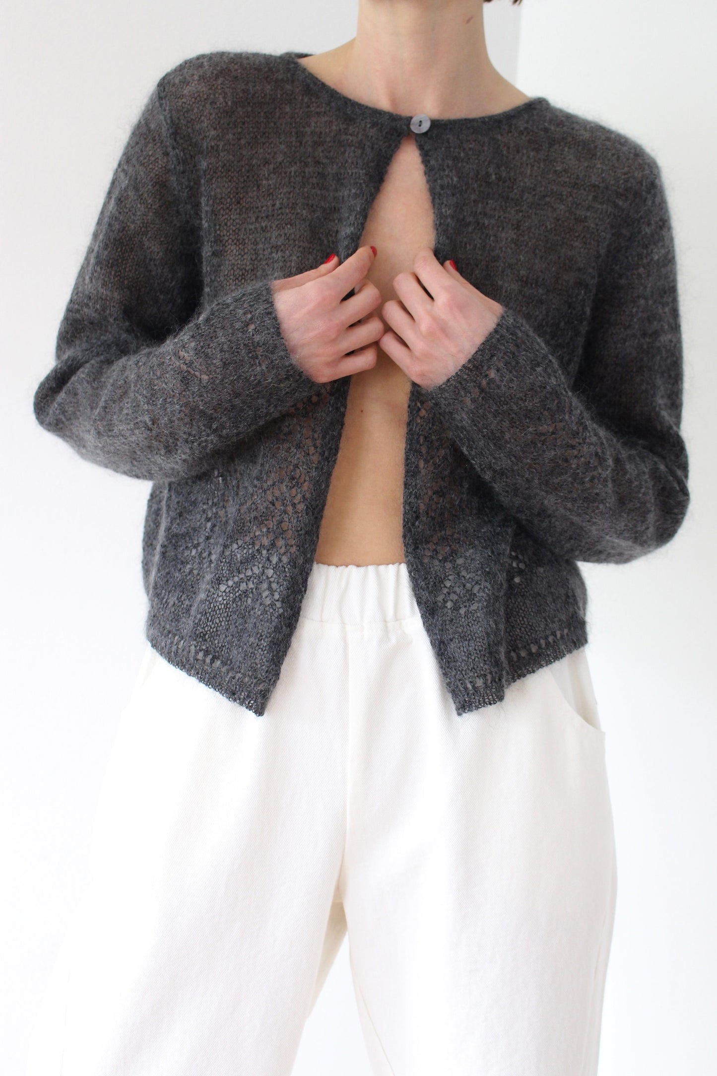 Favorite Charcoal Mohair Eyelet Cardigan