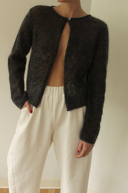 Favorite Charcoal Mohair Eyelet Cardigan