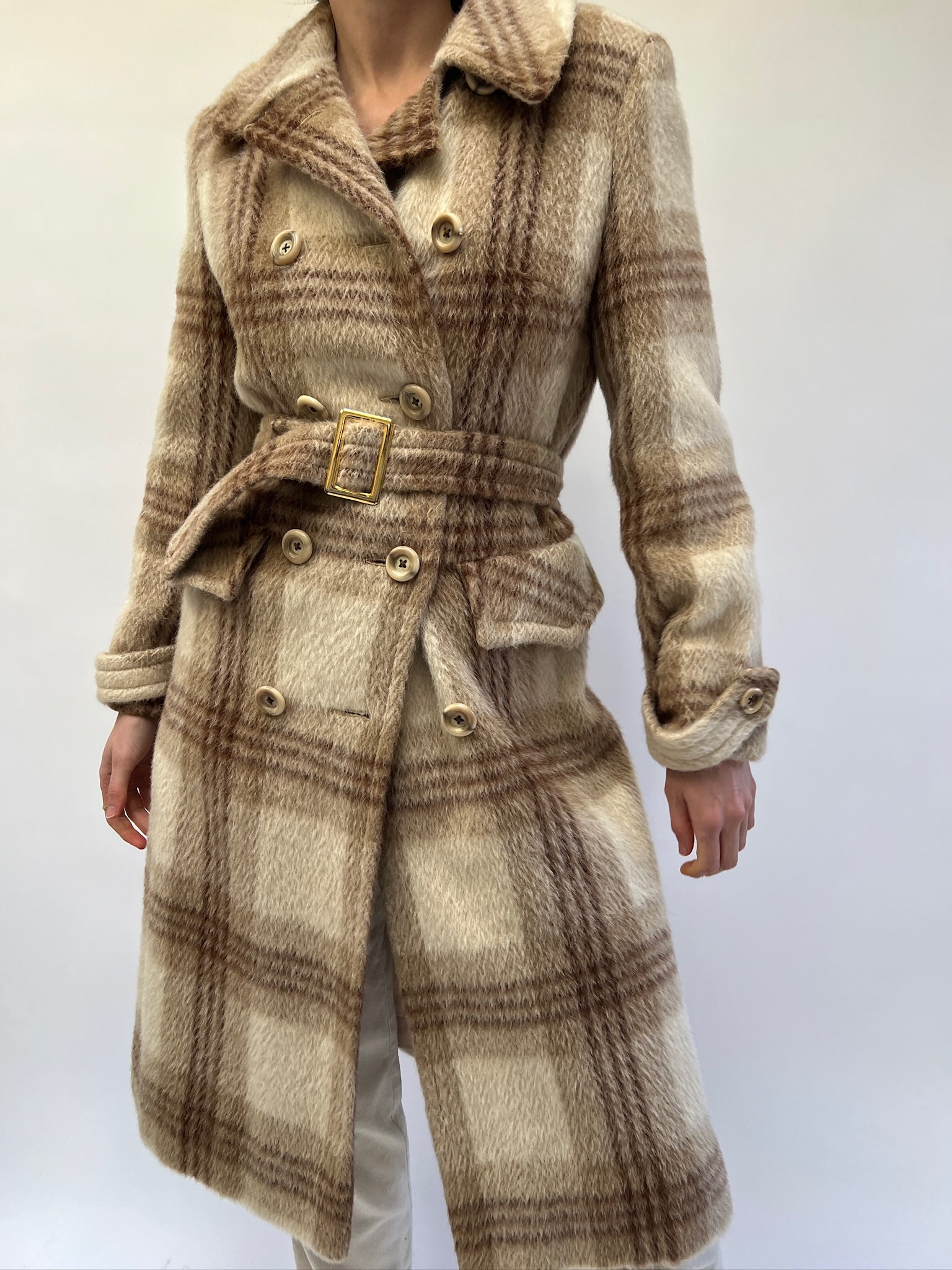 Vintage Pure Mohair Plaid Long Coat