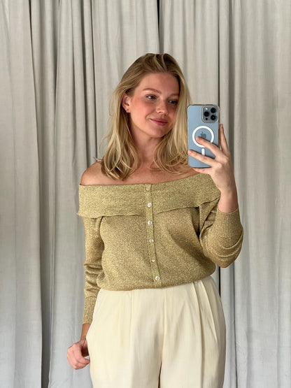 Vintage Off Shoulder Golden Knit Cardigan