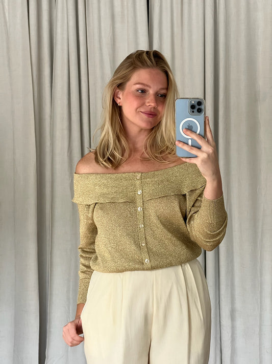 Vintage Off Shoulder Golden Knit Cardigan
