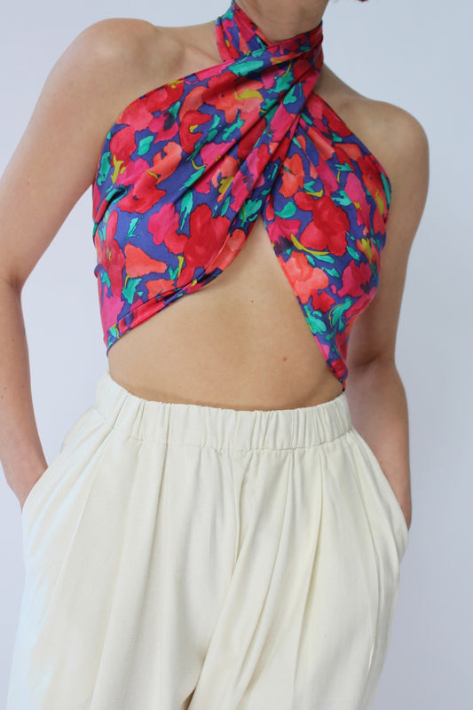 Vintage Long Floral Silk Scarf