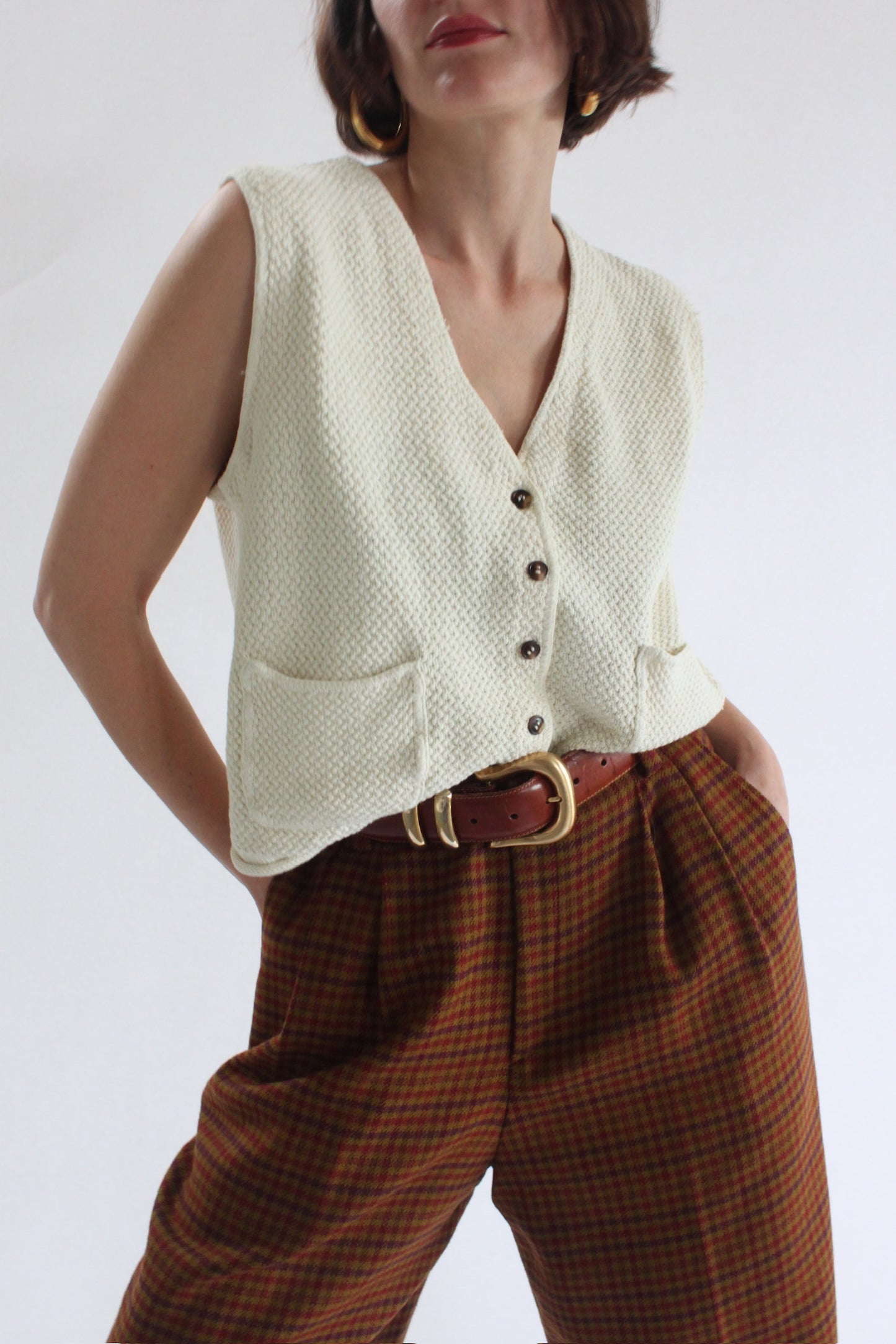 Vintage Boxy Knit Button Vest