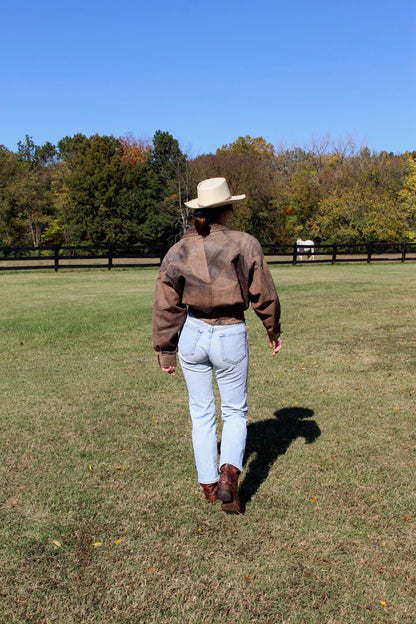 Vintage Pebbled Leather Belted Bomber Jacket