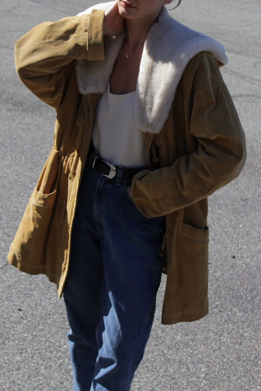 Incredible Vintage Suede & Faux Fur Coat