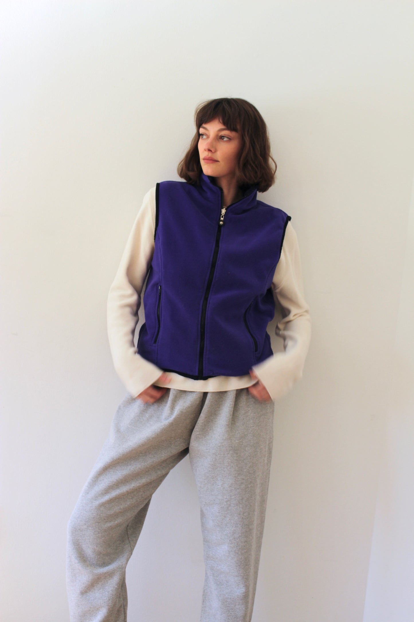 Vintage Indigo Fleece & Silk Reversible Zip Vest