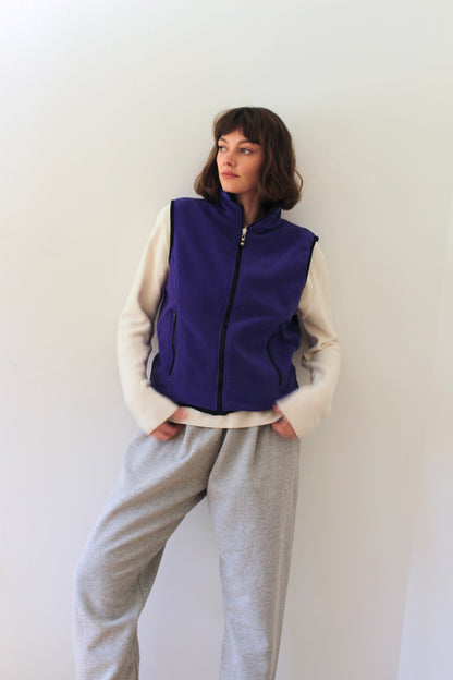 Vintage Indigo Fleece & Silk Reversible Zip Vest