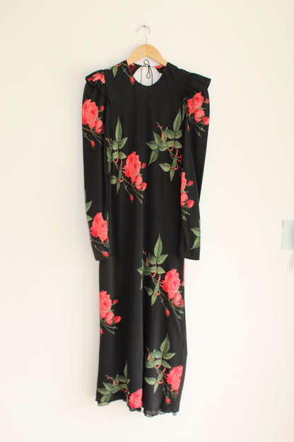 Elegant Vintage Rose Printed Silk Dress