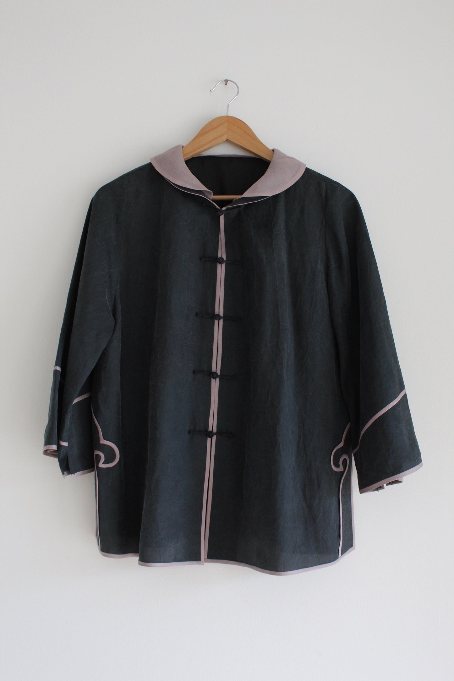 Vintage Smoke & Lavender Accented Silk Blouse