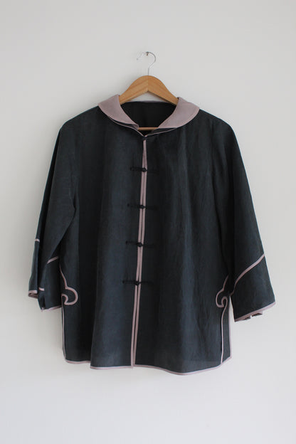 Vintage Smoke & Lavender Accented Silk Blouse