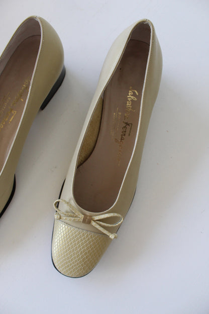 Vintage Ferragamo Golden Leather Block Heel