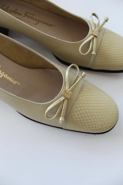 Vintage Ferragamo Golden Leather Block Heel