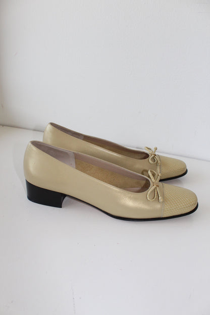 Vintage Ferragamo Golden Leather Block Heel