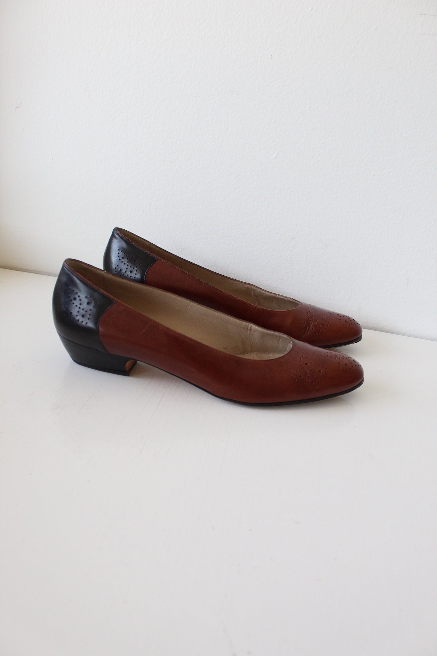 Vintage Ferragamo Two Tone Leather Heels