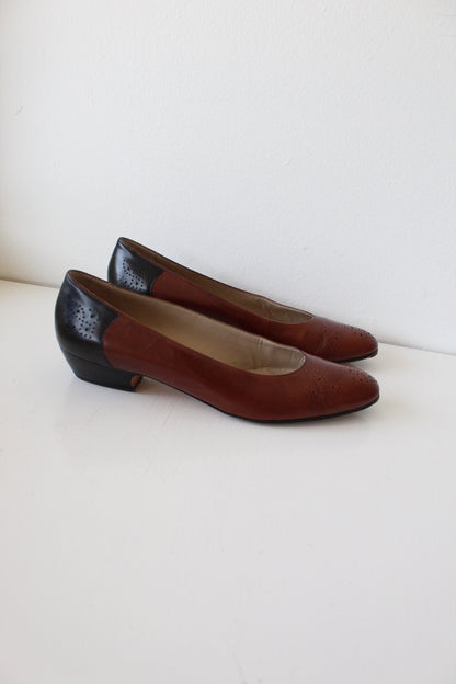 Vintage Ferragamo Two Tone Leather Heels