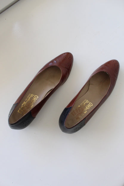 Vintage Ferragamo Two Tone Leather Heels