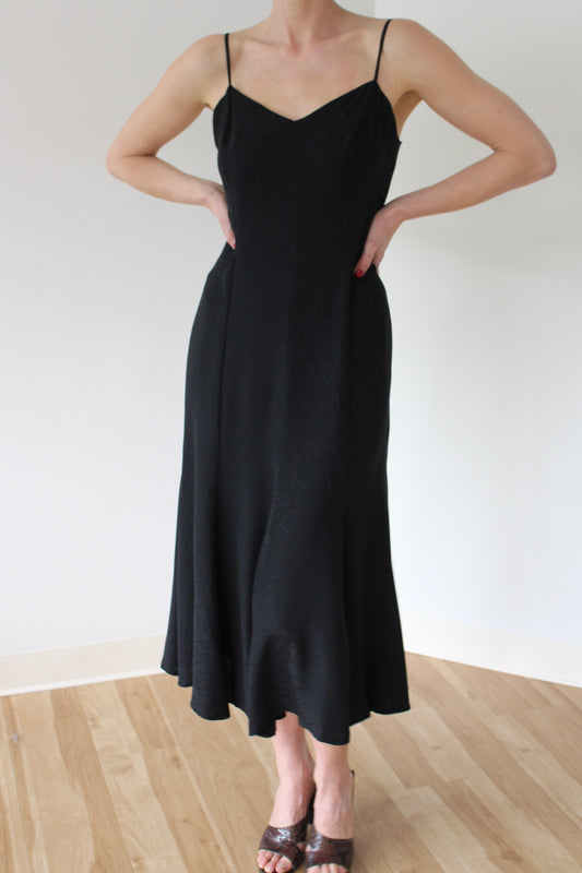 Vintage Jet Black Silk Slip Dress