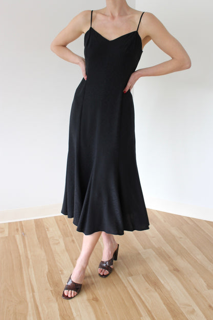 Vintage Jet Black Silk Slip Dress